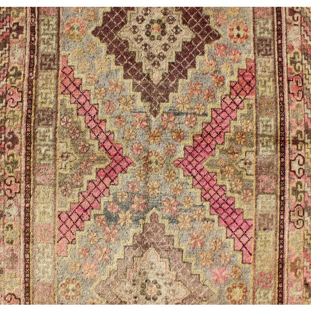 1920s Early 20th Century Antique Khotan Rug With Paired Diamond Medallions in Wine Red For Sale - Image 5 of 8