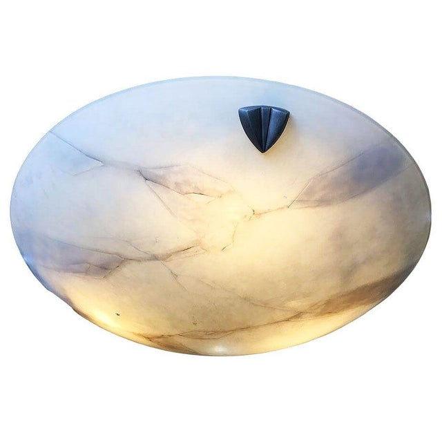 Mid-Century Modern 1980s Bespoke Art Deco Style Novara Faux Alabaster Saucer Chandelier For Sale - Image 3 of 9