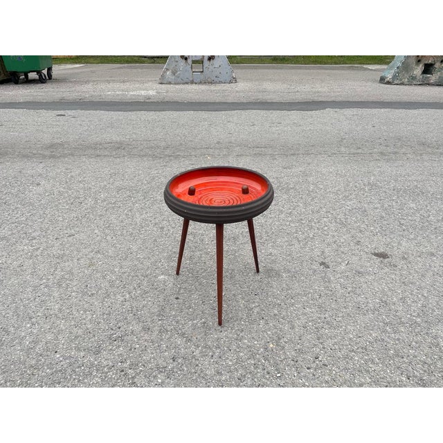 Mid-Century Modern Ceramic Flower Table with Teak Legs, 1963 For Sale - Image 3 of 10