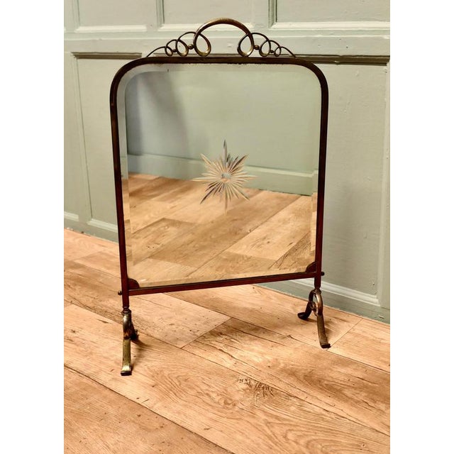 Art Deco Brass and Sunburst Mirror Fire Screen, 1900 For Sale - Image 4 of 7