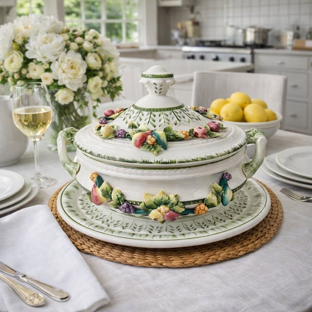 Celebrate the art of the table with this vibrant vintage Italian majolica tureen set — from the Harvest Collection —...