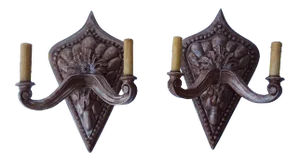 Modernist Carved Wood Sconces With Silvered Finish - a Pair