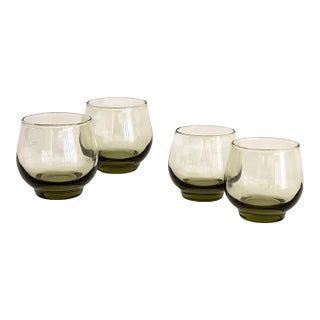1970s Libbey Tempo Old Fashioned Glasses in Avocado Green, Set of 4 For Sale
