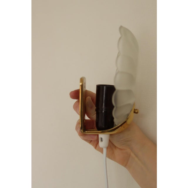 1930s Art Deco Brass & Glass Shell Wall Lamps Denmark, 1930s Rewired, Working, E14, Set of 2 For Sale - Image 5 of 18