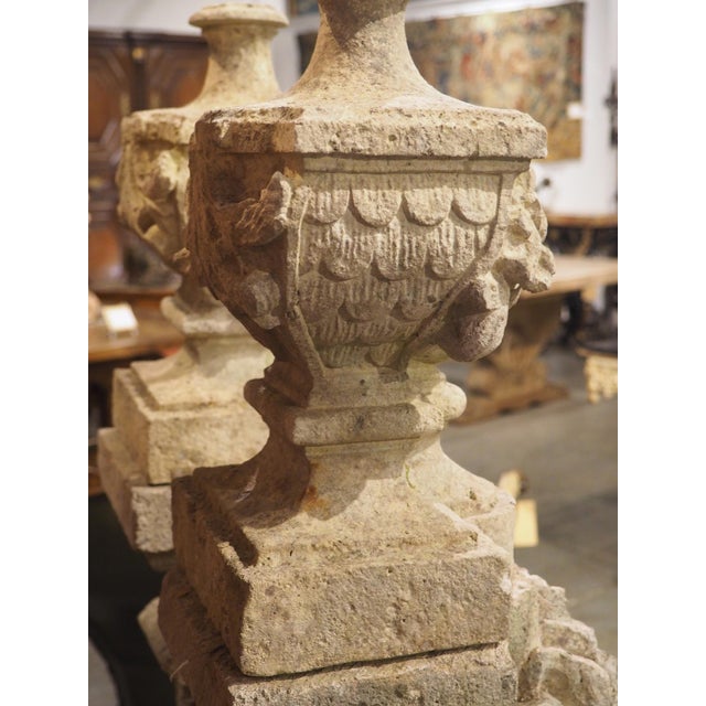 Rare Set of Circa 1700 French Chateau Staircase Baluster Terminals in Limestone For Sale - Image 16 of 18