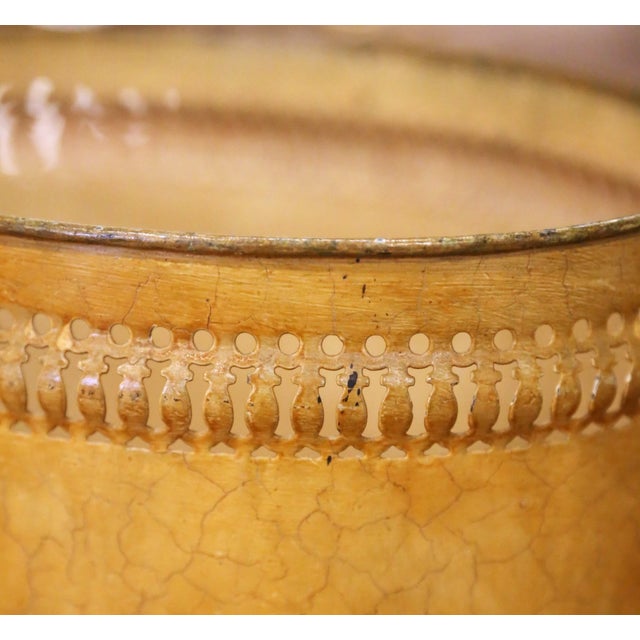 Mid-Century French Hand-Painted Floral Tole Waste Basket For Sale - Image 9 of 12