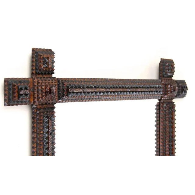 Tramp Art Rustic Handcarved Wall Mirror, Austria, 1880s For Sale - Image 4 of 18