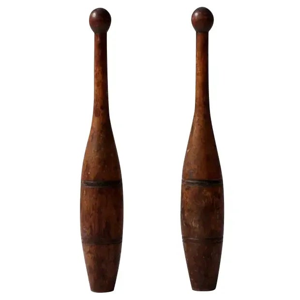 Wood Antique Wooden Juggling Clubs Pair For Sale - Image 7 of 7