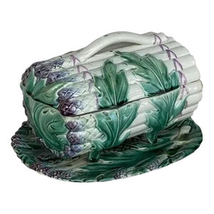 19th Century French Barbotine Covered Asparagus Server With Matching Platter by Keller & Guerin