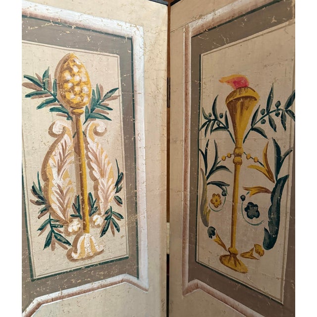 French Mid-Century Italian Painted Trompe L’Oeil French Louis XVI Style Wallpaper Scree For Sale - Image 3 of 5