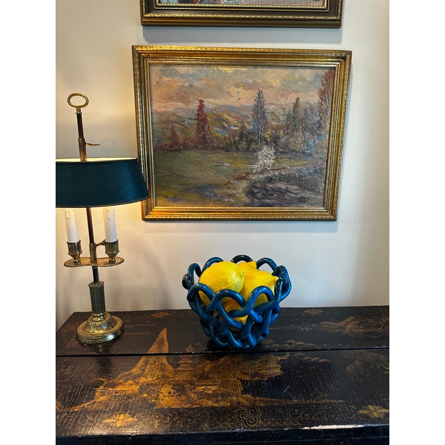 Hand Crafted Cerluean Blue Twisted Pottery Bowl For Sale - Image 16 of 16