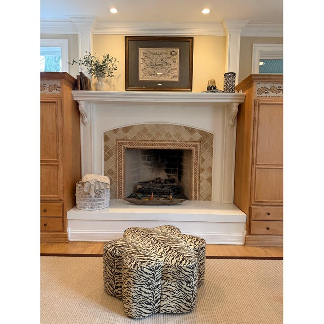 Custom Butterfly Shaped Tiger Stripe Upholstered Ottoman For Sale - Image 13 of 13