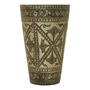 Antique Tinned Copper Engraved Mughal Beaker or Vase From India 1940s