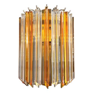 Vintage Murano Wall Sconce with 9 Clear and Amber Quadriedri, 1990s, Set of 2 For Sale