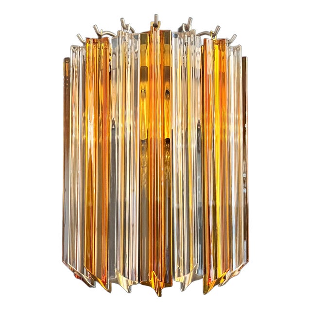 Vintage Murano Wall Sconce with 9 Clear and Amber Quadriedri, 1990s, Set of 2 For Sale