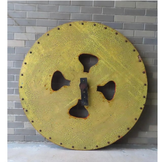 Folk Art Large 1940s Colorful Gaming Wheel in Original Red and Green and Mustard Paint For Sale - Image 3 of 5