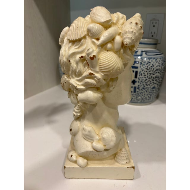 Cream Vintage Coastal Neoclassical Wax Candle Bust With Seashells For Sale - Image 8 of 10