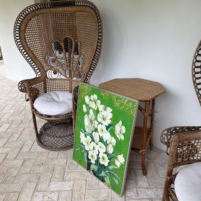 Midcentury Oil on Board Floral Still Life of White Tulips For Sale - Image 9 of 12