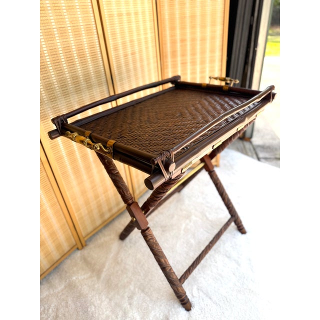 1980s Vintage Ralph Lauren Home Butler's Tray Table | British Colonial Rattan & Brass For Sale - Image 5 of 18