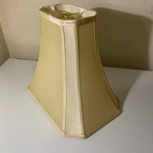 Fine tall cut corner ivory silk or satin lampshade Brass washer fitter. Pair available at time of posting Off white cream...