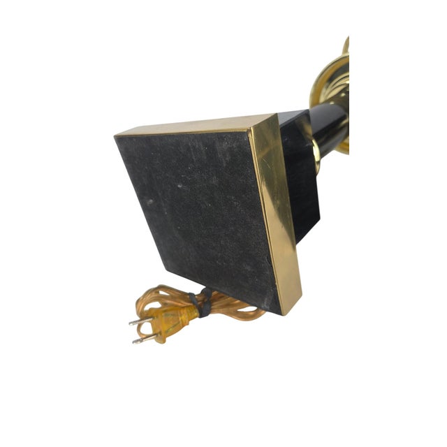 1980s Brass & Black Marble Neoclassical Column Table Lamps, a Pair For Sale - Image 12 of 14