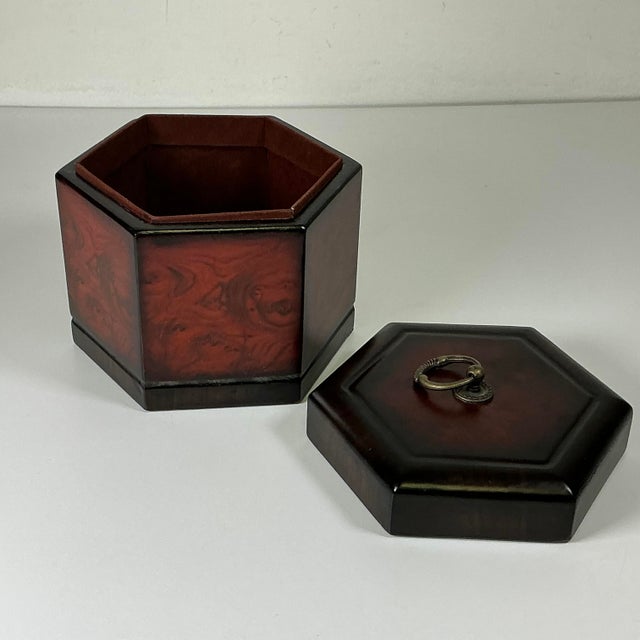 Mid-Century Boho Chic Hollywood Regency Traditional Six-Sided Burlwood Velvet-Lined Box. For Sale - Image 11 of 13