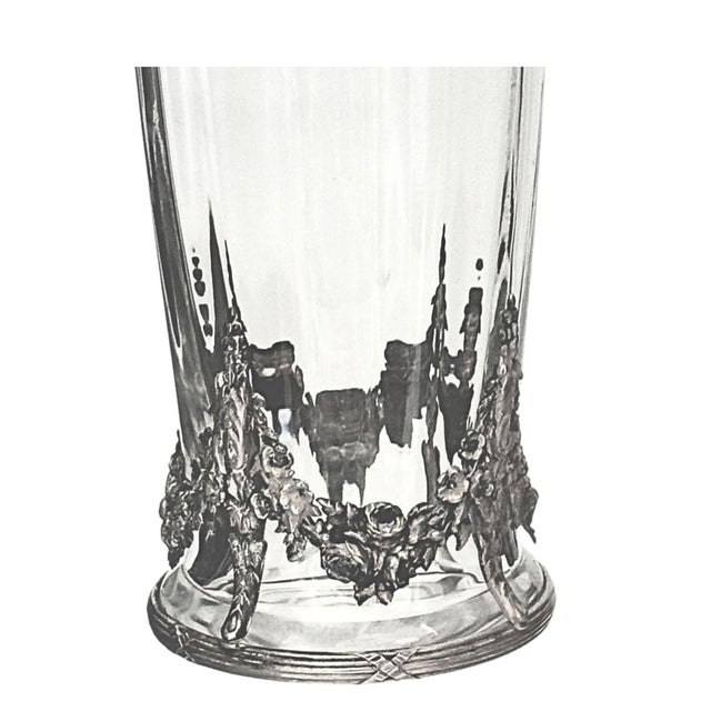 Beaux-Arts French Crystal Vases With Silverplate Mounts, a Pair For Sale - Image 3 of 4