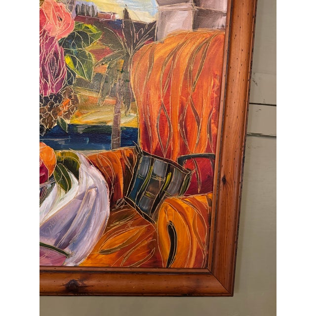 Monumental Maya Eventov Signed Oil Painting, Vibrant Still Life, 43 X 55 In. For Sale - Image 4 of 7