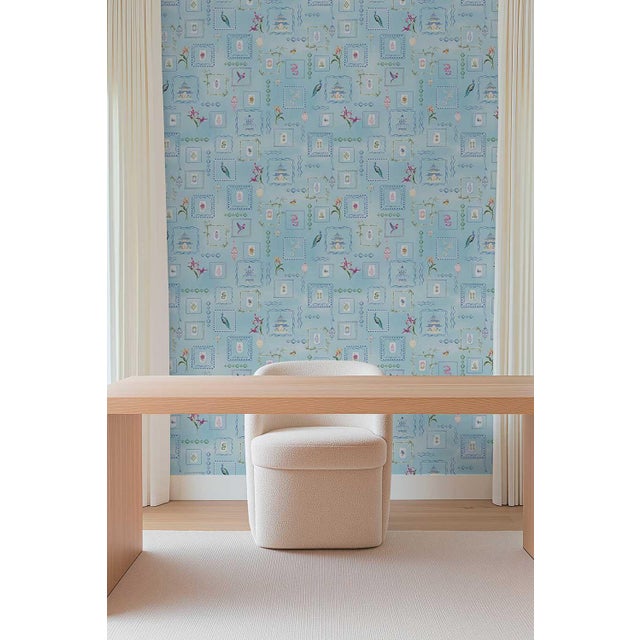 Mahjong Tile Grasscloth Wallpaper by House Party | Bam Blue | 6 Yards For Sale - Image 4 of 8