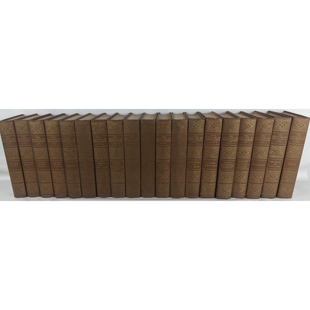 1924 the Outline of Knowledge 19-Volume Brown & Gold Gilt Decorative Book Set For Sale - Image 13 of 15