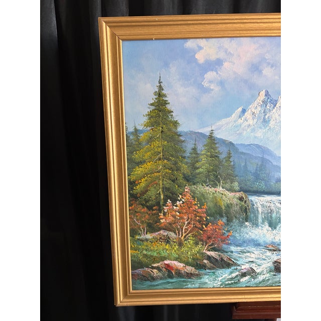 Rustic Mid 20th Century Large 39" Vintage W. Chapman Mountain Oil – Heavy Texture For Sale - Image 3 of 11