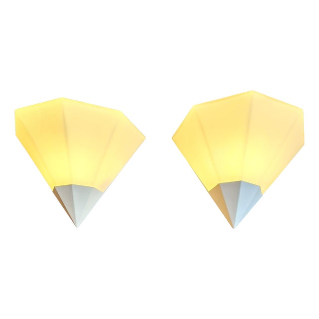 Vintage Flat Wall Lamps in Opaque White Glass and White Metal Mount from Glashütte Limburg, 1980s, Set of 2 For Sale