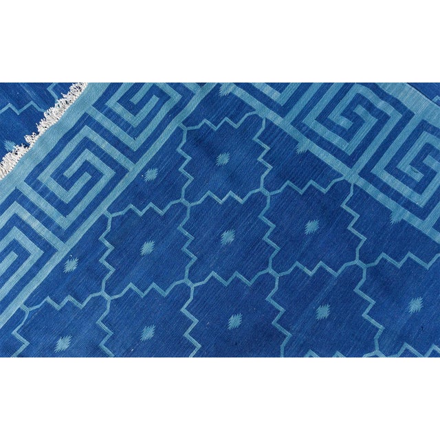 Contemporary Indian Dhurrie Blue Flat-Weave Rug by Doris Leslie Blau For Sale - Image 9 of 9