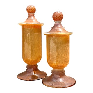 Vintage Murano Vietri Amber Glass Apothecary Jars - Pair For Sale
