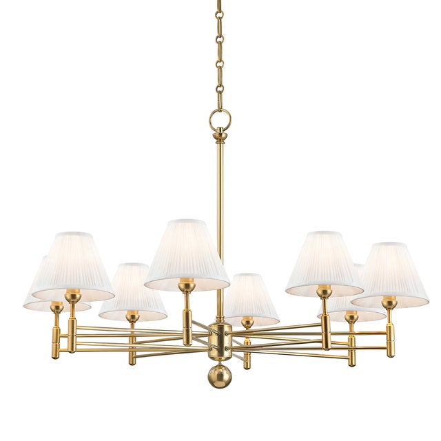 Transitional Mark D. Sikes 8 Light Classic No. 1 Chandelier, Aged Brass, Natural Shade For Sale - Image 3 of 3