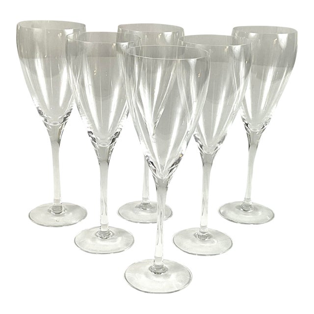 1990s Signed Orrefors White Wine Glasses- Set of 6 For Sale