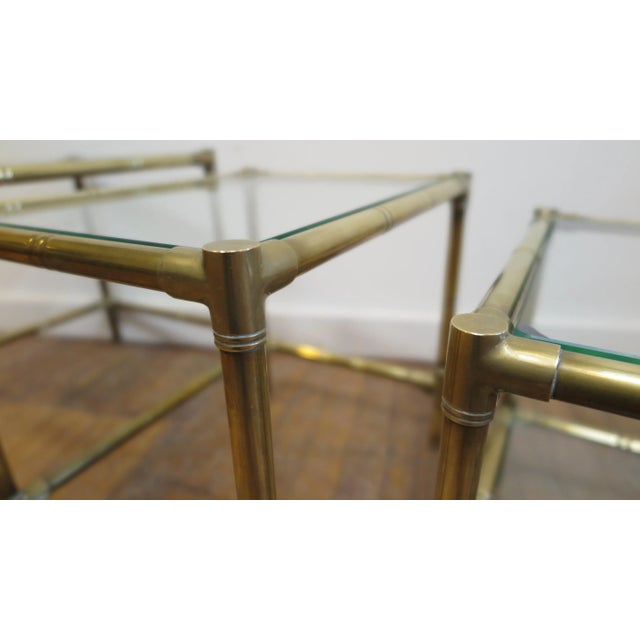 1960s French Brass & Glass Nesting Tables - Set of 3 For Sale - Image 9 of 13