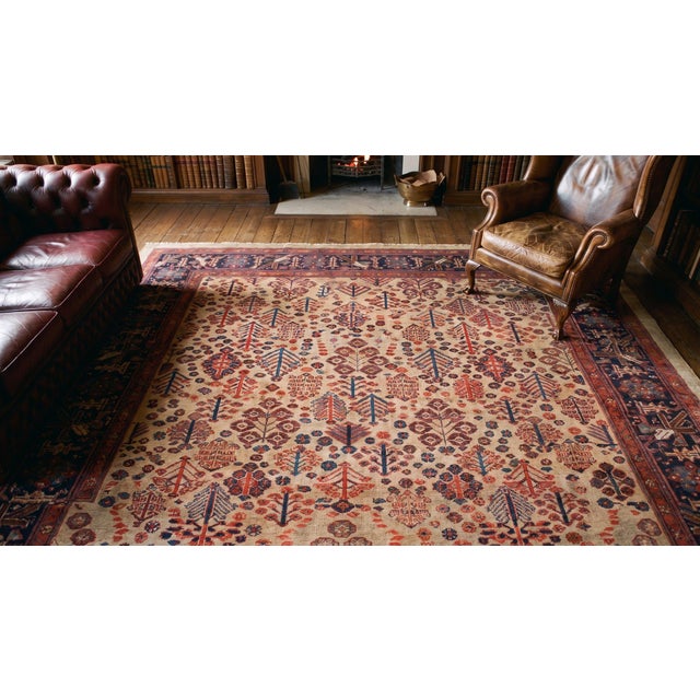 1880s Multicolor Tree of Life Tribal Shrub n.w Antique Bakshaiesh Rug Square Carpet For Sale - Image 11 of 12