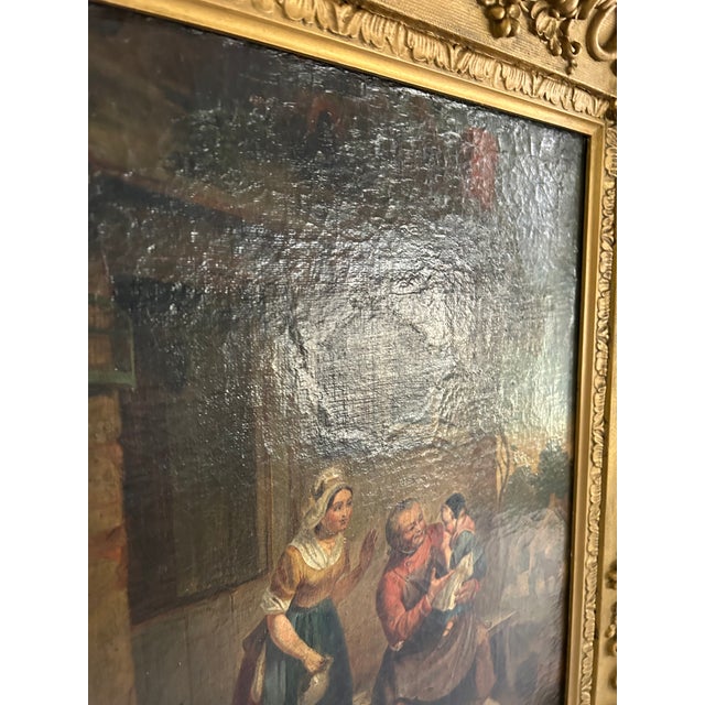 Wood 19th Century Continental Genre Oil Painting For Sale - Image 7 of 11