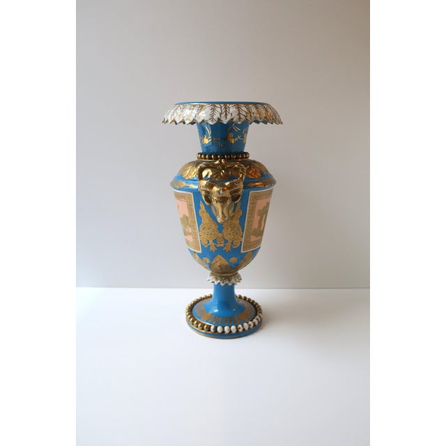 French Sèvres Style, German Porcelain Urn, Neoclassical, Blue & Gold, Circa 19th Century For Sale In New York - Image 6 of 18