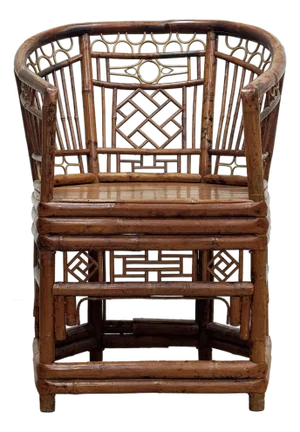 Vintage Chinoiserie Brighton Pavilion Style Rattan Horseshoe Chair