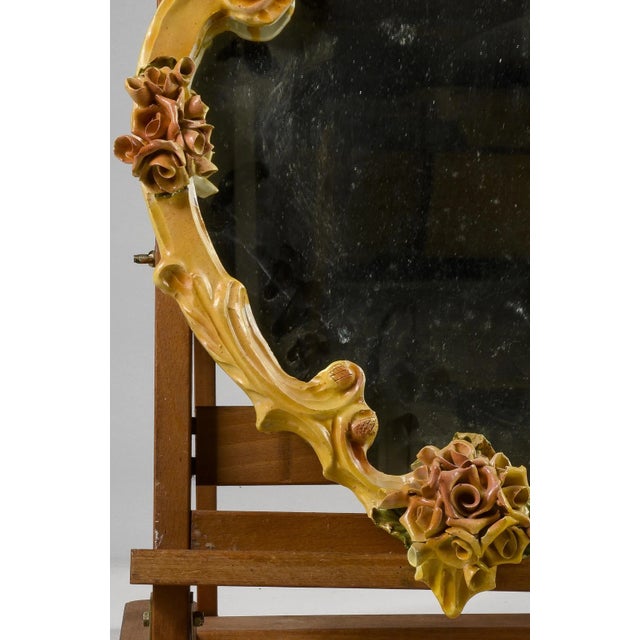 Mirror with Hand-Painted Ceramics, Italy, 1980s For Sale - Image 3 of 8