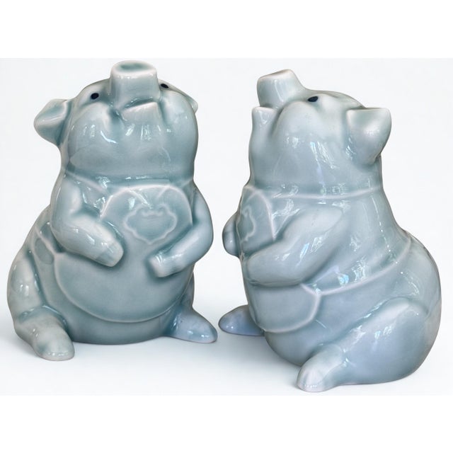 Mid-Century Celadon Ceramic Glazed Pig Figures - A Pair For Sale - Image 11 of 12