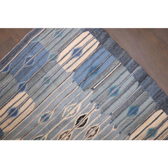 Abstract Swedish Kilim from the middle of the 20th Century in pretty blues, greens, creams Measures: 4'10'' x 6'