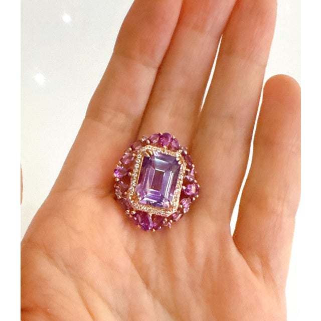 Classic Italian Bochic Vintage "Capri" Amethyst & Topaz Ring Set In 18K Gold & Silver Natural Purple Amethyst Radiant Cut...