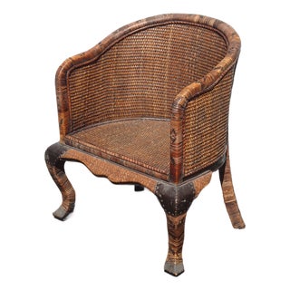 Share Vintage Mid Century Wicker Barrel Back Side Chair For Sale