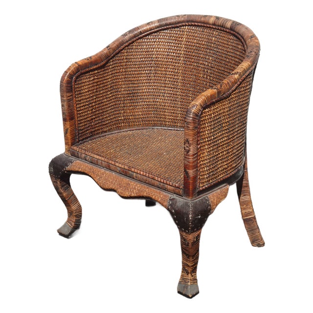 Share Vintage Mid Century Wicker Barrel Back Side Chair For Sale