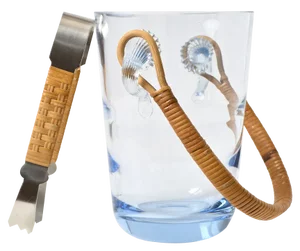Danish Blue Glass Ice Bucket with Tongs from Holmegaard, 1960s, Set of 2