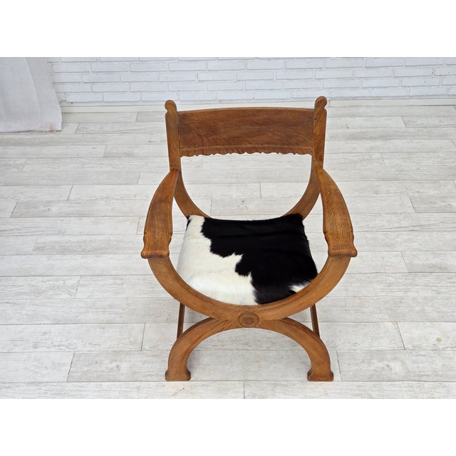 Mid-Century Modern Danish Armchair in Cowhide and Oak, 1960s For Sale - Image 3 of 18