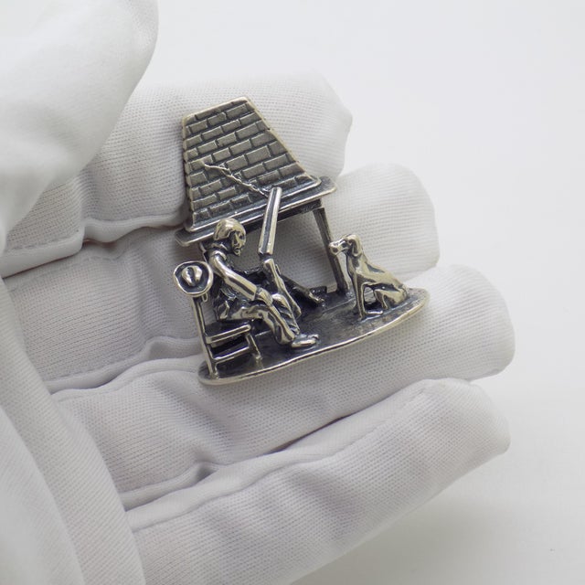 1970s Vintage Italian Silver Hunter with Dog Fireplace Miniature Figurine, 1970s For Sale - Image 5 of 14